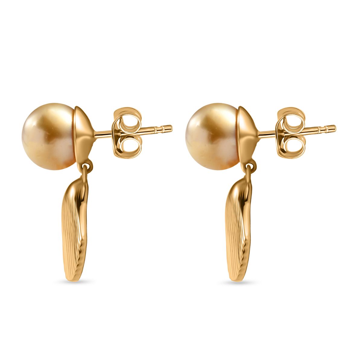 D'Joy AA Goldene Südsee Perle (8-10 mm) Ohrringe 925 Silber 750 Gelbgold Vermeil