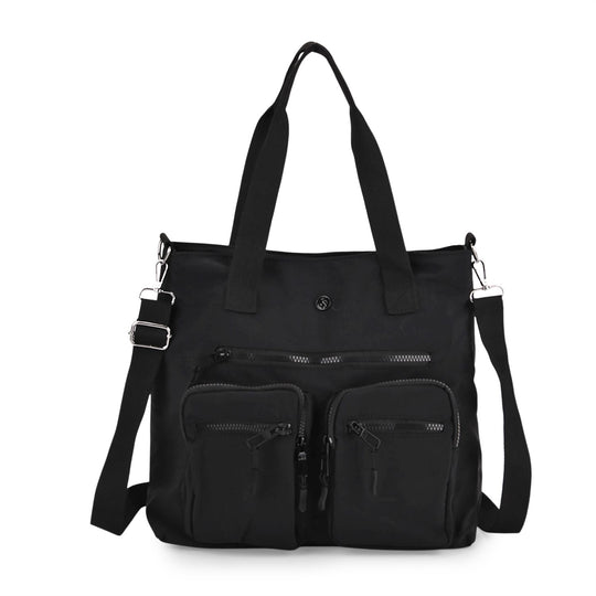 Crossbody-Schultertasche mit Mehrfachfächern, 31x30x14 cm, Schwarz