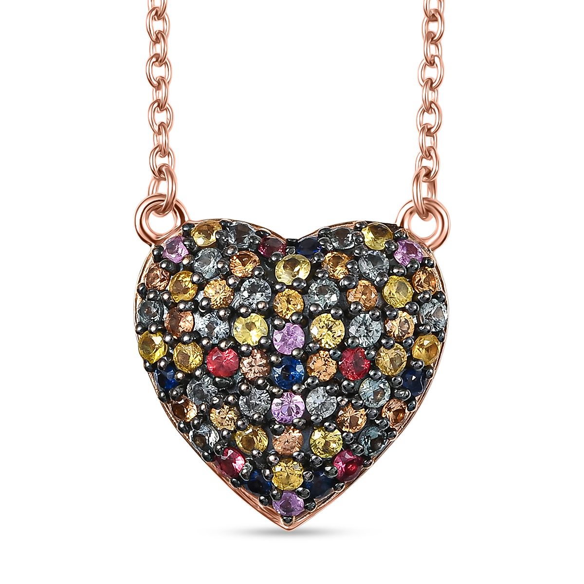 AAA Mehrfarbig Saphir Halskette ca. 45 cm 925 Silber Roségold Vermeil ca. 1.86 ct