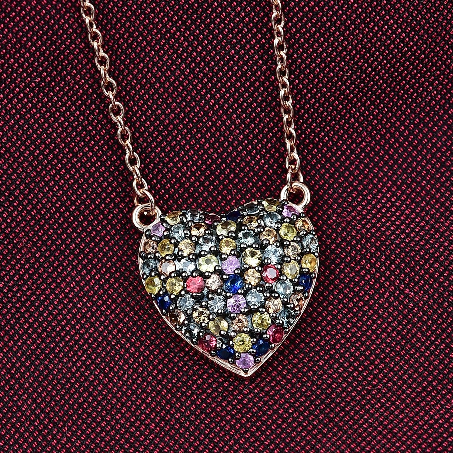 AAA Mehrfarbig Saphir Halskette ca. 45 cm 925 Silber Roségold Vermeil ca. 1.86 ct