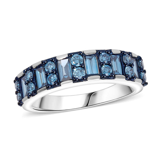 LUXURIANT DIAMOND - Lab Grown Blauer Diamant SI-GH SGL zertifiziert Ring 925 Silber platiniert (Größe 19.00) ca. 1.00 ct