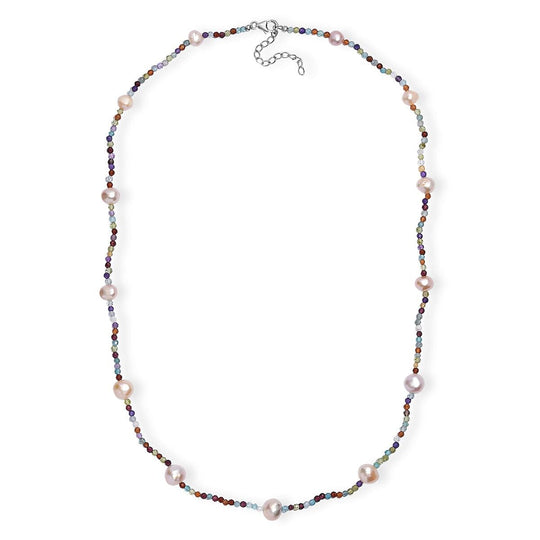 Mehrfarbige Süßwasser Perle, Mehrfarbig Edelsteine Halskette ca. 60 cm 925 Silber rhodiniert