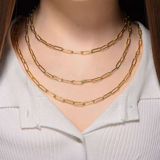 Mehrreihige Gliederkette im Paperclip-Design, Nickelfreies Messing, ca. 43 cm, Goldfarben