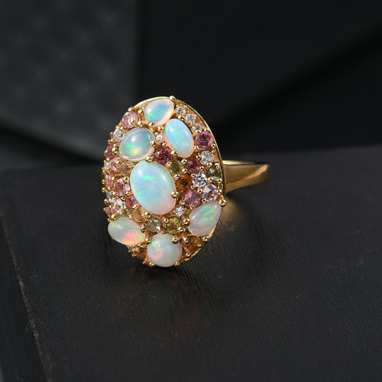 Pebble Bloom - D joy Natürlicher, äthiopischer Welo Opal Ring 925 Silber 750 Gelbgold Vermeil (Größe 17.00) ca. 2,43 ct
