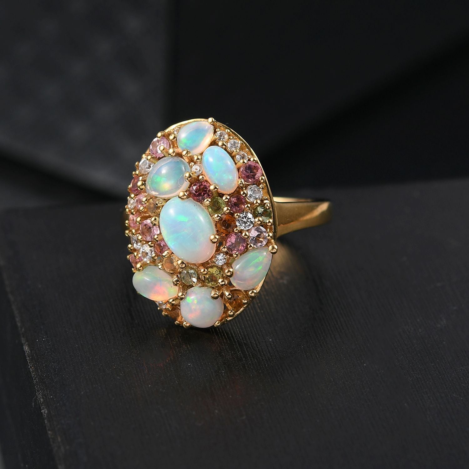 Pebble Bloom - D joy Natürlicher, äthiopischer Welo Opal Ring 925 Silber 750 Gelbgold Vermeil (Größe 18.00) ca. 2.43 ct