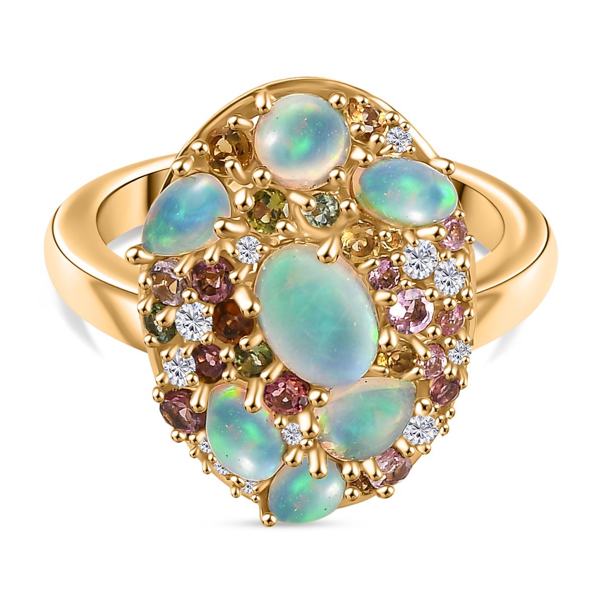 Pebble Bloom - D joy Natürlicher, äthiopischer Welo Opal Ring 925 Silber 750 Gelbgold Vermeil (Größe 18.00) ca. 2.43 ct