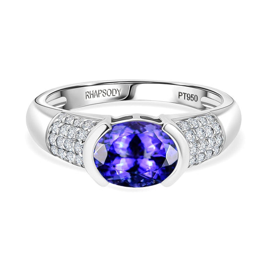 Rhapsody AAAA Tansanit, Weißer Diamant VS/EF Ring, zertifiziert und geprüft, 950 Platin (Größe 18.00) ca. 2.53 ct