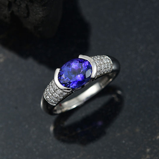 Rhapsody AAAA Tansanit, Weißer Diamant VS/EF Ring, zertifiziert und geprüft, 950 Platin (Größe 18.00) ca. 2.53 ct