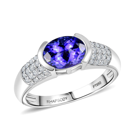 Rhapsody AAAA Tansanit, Weißer Diamant VS/EF Ring, zertifiziert und geprüft, 950 Platin (Größe 18.00) ca. 2.53 ct