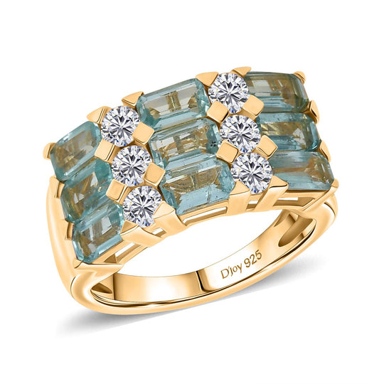 Djoy Betroka Blauer Apatit, Moissanit Ring 925 Silber 750 Gelbgold Vermeil (Größe 21.00) ca. 3.31 ct