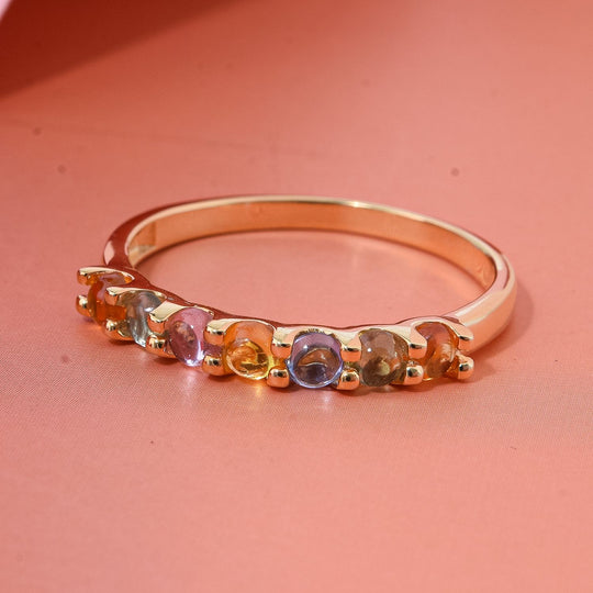 AA Mehrfarbiger Saphir Ring 925 Silber vergoldet (Größe 20.00) ca. 1.19 ct