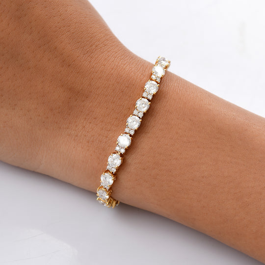 D’joy 100 Facetten Moissanit Armband ca. 19 cm 925 Silber 750 Gelbgold Vermeil ca. 12.83 ct
