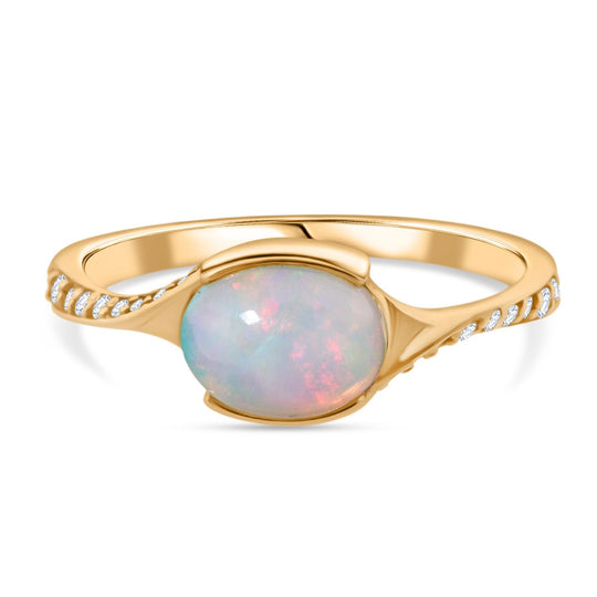 Natürlicher, äthiopischer Welo Opal, Weißer Zirkon Ring 925 Silber vergoldet (Größe 20.00) ca. 0,99 ct