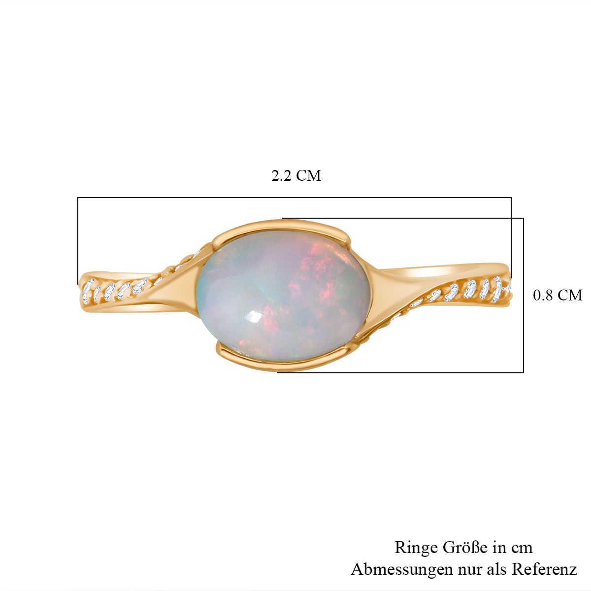Natürlicher, äthiopischer Welo Opal, Weißer Zirkon Ring 925 Silber vergoldet (Größe 21.00) ca. 0,99 ct