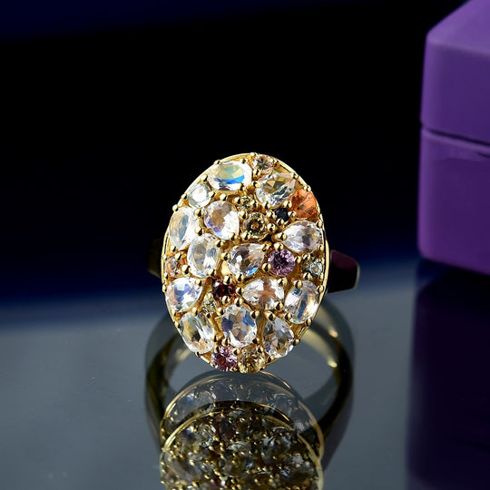 D joy AAA Premium Malagasy Mondstein Galaxy Ring, 925 Silber 750 Gelbgold Vermeil (Größe 16.00) ca. 2.49 ct