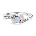 Natürlicher, äthiopischer Welo Opal, Weißer Zirkon Ring 925 Silber rhodiniert (Größe 20.00) ca. 0,40 ct
