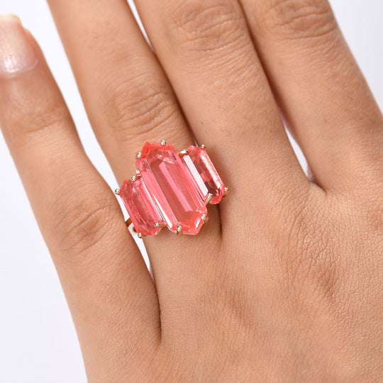 Tulpe-Triplet Quarz Ring 925 Silber 750 rosévergoldet (Größe 18.00) ca. 11.34 ct