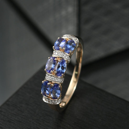 AAA Tansanit, Lab Grown Diamant Ring 375 Gelbgold (Größe 18.00) ca. 1,67 ct