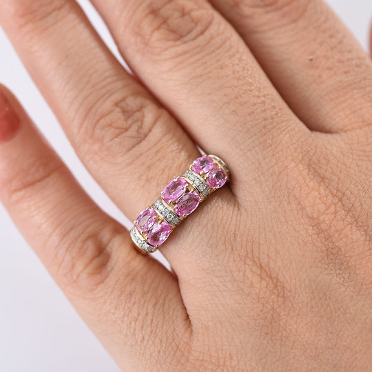 LUXURIANT - AAA Rosa Saphir, Lab Grown Diamant Ring 375 Gelbgold (Größe 19.00) ca. 1.85 ct