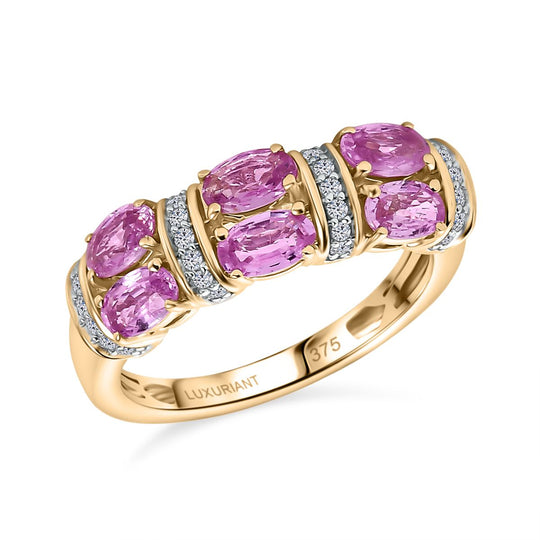 LUXURIANT - AAA Rosa Saphir, Lab Grown Diamant Ring 375 Gelbgold (Größe 19.00) ca. 1.85 ct