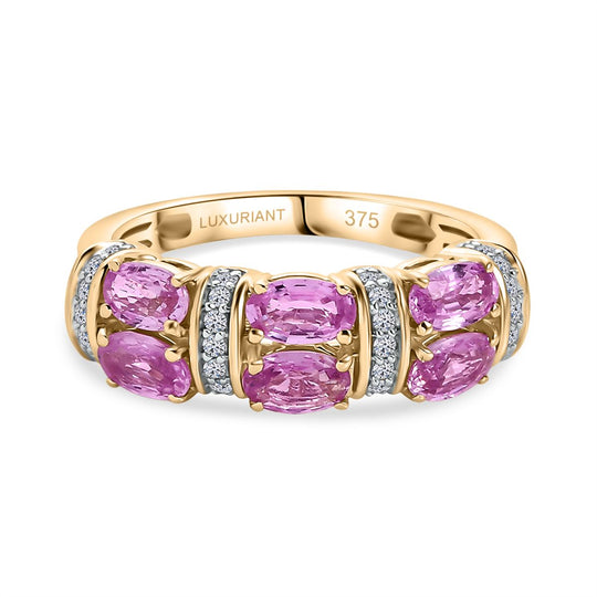 LUXURIANT - AAA Rosa Saphir, Lab Grown Diamant Ring 375 Gelbgold (Größe 19.00) ca. 1.85 ct