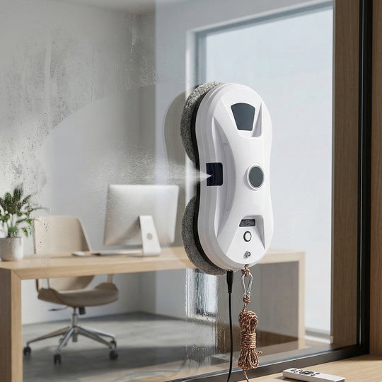 LIVMORE Elektrischer Fensterreinigungsroboter, 72W, Sprühfunktion, Fernbedienung, 29,5x14,5x9,5cm, Weiß