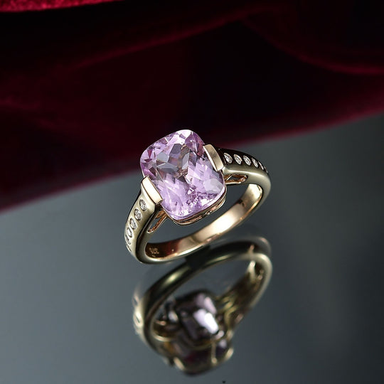AAA Martha Rocha Kunzite, Weißer Diamant Ring 375 Gold (Größe 19.00) ca. 5,73 ct