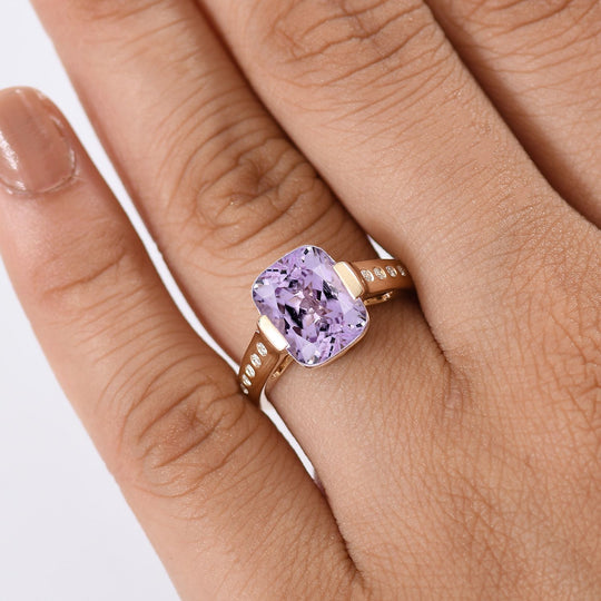 AAA Martha Rocha Kunzite, Weißer Diamant Ring 375 Gold (Größe 19.00) ca. 5,73 ct
