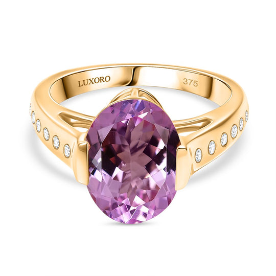 LUXORO AAA Martha Rocha Kunzite, Weißer Diamant Ring 375 Gold (Größe 21.00) ca. 5,38 ct