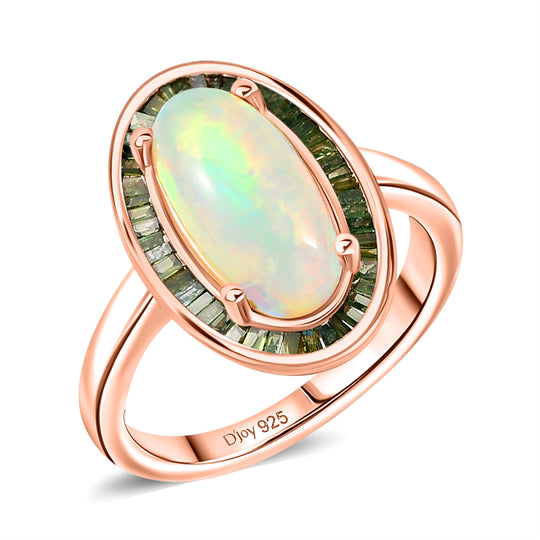 D'Joy AA Natürlicher, äthiopischer Welo Opal, Grüner Diamant Ring 925 Silber 750 Roségold Vermeil (Größe 18.00) ca. 2,75 ct