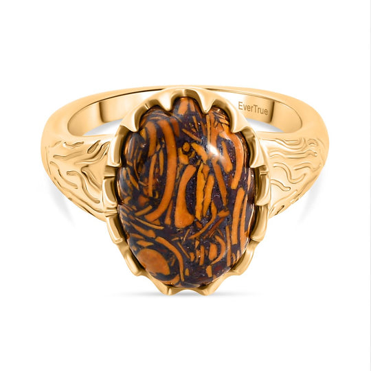 EVER TRUE - Skript Stein Ring, Nickelfreies Messing goldfarben, (Größe 21.00) ca. 6.38 ct