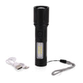 LIVMORE 6 in 1 LED-Taschenlampen aus Metall mit SOS Funktion, wiederaufladbar, 14x3,5 cm, Schwarz