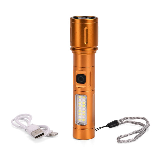 LIVMORE - 6 in 1 LED-Taschenlampen aus Metall mit SOS Funktion, wiederaufladbar, 14x3,5 cm, Rosa