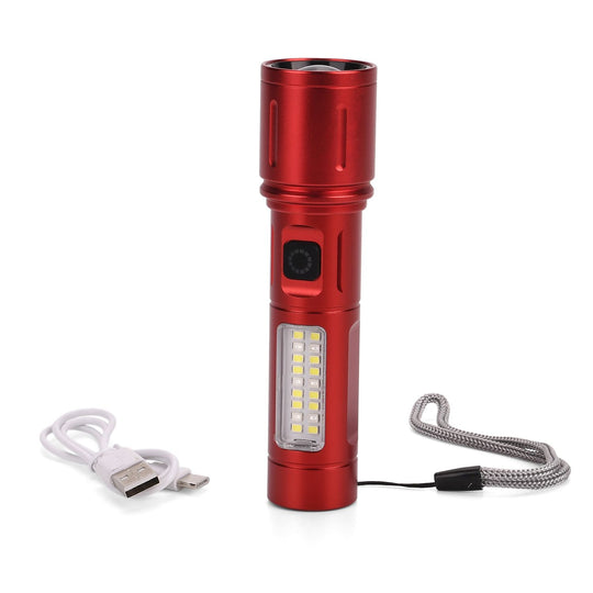 LIVMORE - 6 in 1 LED-Taschenlampen aus Metall mit SOS Funktion, wiederaufladbar, 14x3,5 cm, Rosa