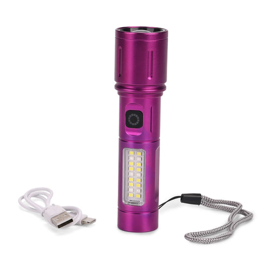 LIVMORE - 6 in 1 LED-Taschenlampen aus Metall mit SOS Funktion, wiederaufladbar, 14x3,5 cm, Rosa