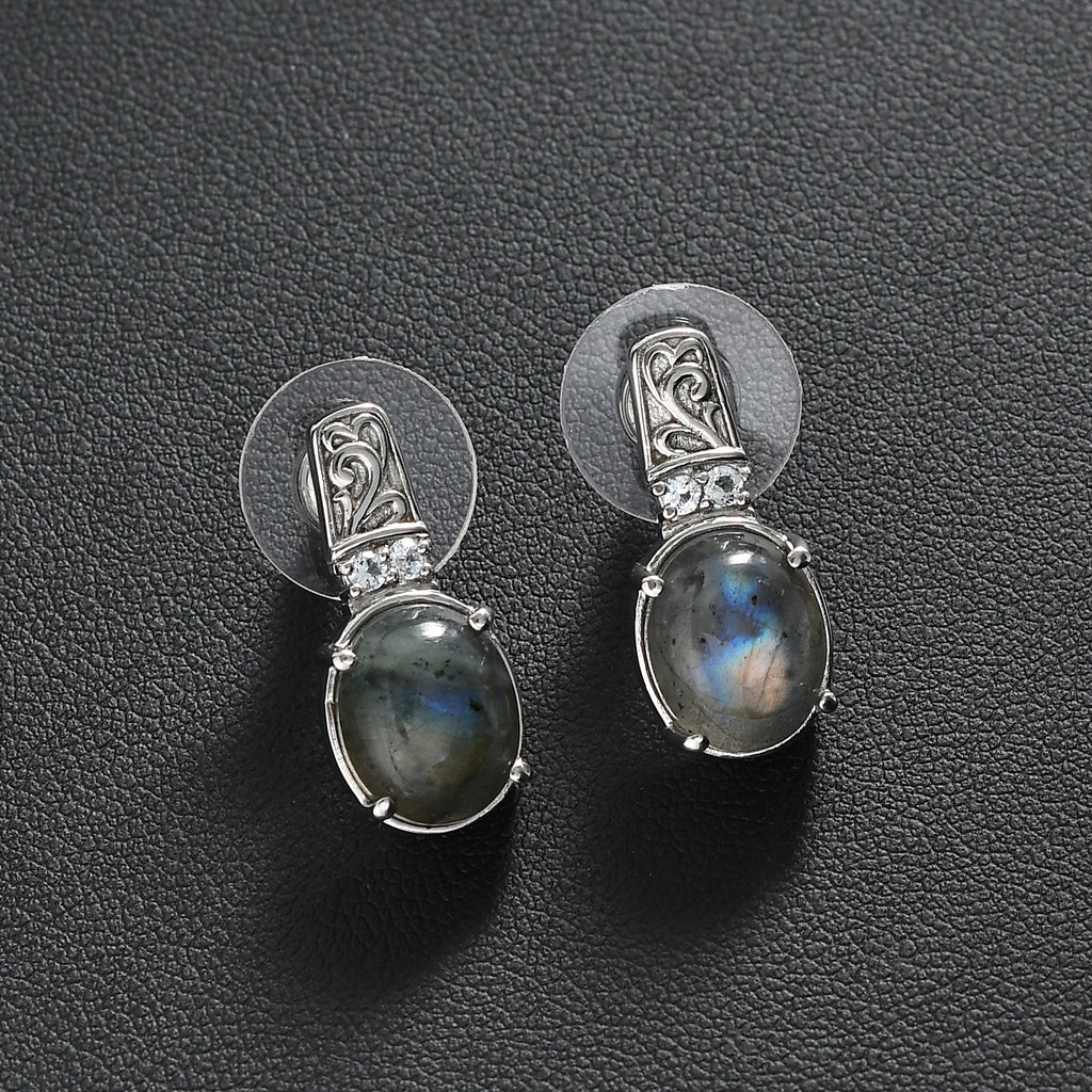 Labradorit, Himmelblauer Topas Ohrringe Edelstahl ca. 8.91 ct