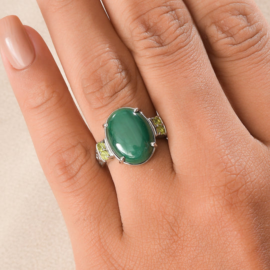 Malachit, Peridot Ring 316L Edelstahl (Größe 16.00) ca. 11.31 ct