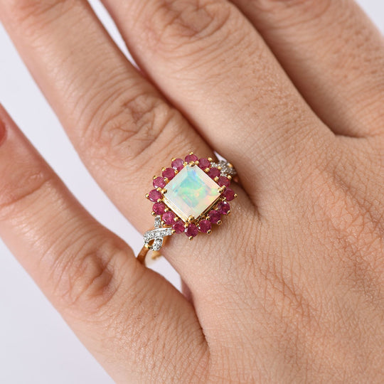 Opal Radiance - D joy Natürlicher, äthiopischer Welo Opal Starlit Ring, 925 Silber 750 Gelbgold Vermeil (Größe 17.00) ca. 1,84 ct