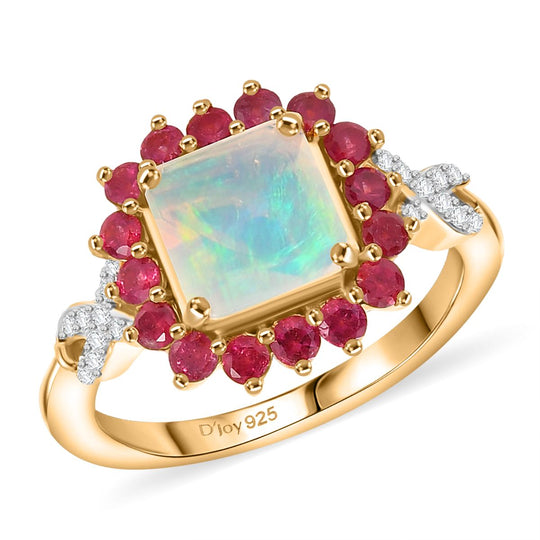 Opal Radiance - D joy Natürlicher, äthiopischer Welo Opal Starlit Ring, 925 Silber 750 Gelbgold Vermeil (Größe 17.00) ca. 1,84 ct