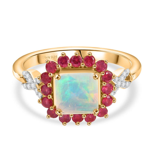 Opal Radiance - D joy Natürlicher, äthiopischer Welo Opal Starlit Ring, 925 Silber 750 Gelbgold Vermeil (Größe 17.00) ca. 1,84 ct