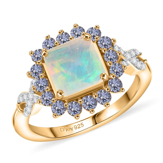 Opal Radiance - D joy Natürlicher, äthiopischer Welo Opal, Tansanit Starlit Ring, 925 Silber 750 Gelbgold Vermeil (Größe 21.00) ca. 1.63 ct