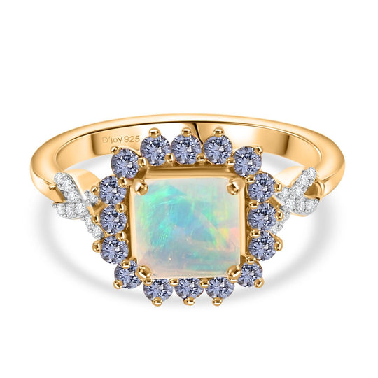 Opal Radiance - D joy Natürlicher, äthiopischer Welo Opal, Tansanit Starlit Ring, 925 Silber 750 Gelbgold Vermeil (Größe 21.00) ca. 1.63 ct