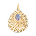 Regenbogen Mondstein, Weißer Zirkon Anhänger Messing E-Überzug Gelb Gold ca. 1,98 ct.