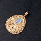 Regenbogen Mondstein, Weißer Zirkon Anhänger Messing E-Überzug Gelb Gold ca. 1,98 ct.
