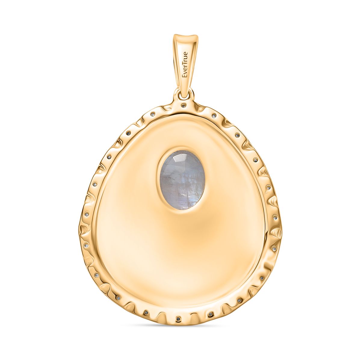 Regenbogen Mondstein, Weißer Zirkon Anhänger Messing E-Überzug Gelb Gold ca. 1,98 ct.