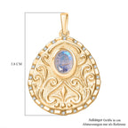 Regenbogen Mondstein, Weißer Zirkon Anhänger Messing E-Überzug Gelb Gold ca. 1,98 ct.