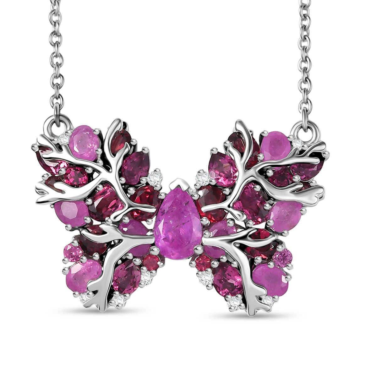 GP Trionfo Kollektion - Ilakaka Rosa Saphir (Fissure gefüllt), Lotus Granat Halskette ca. 45 cm 925 Silber rhodiniert ca. 7.36 ct