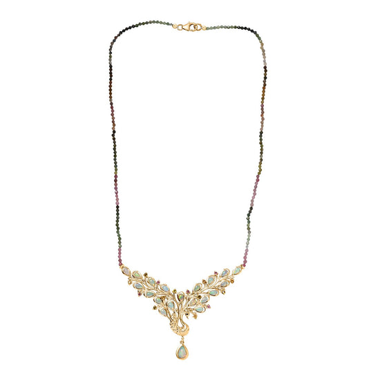 D joy AA Natürlicher, äthiopischer Welo Opal Halskette  (5-10 Werktage Lieferzeit) ca. 45 cm 925 Silber 750 Gelbgold Vermeil ca. 22,27 ct.
