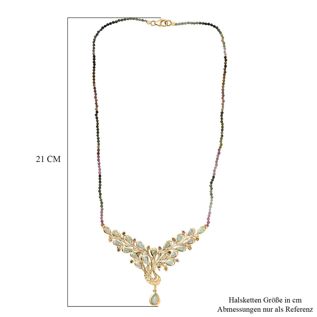 D joy AA Natürlicher, äthiopischer Welo Opal Halskette  (5-10 Werktage Lieferzeit) ca. 45 cm 925 Silber 750 Gelbgold Vermeil ca. 22,27 ct.