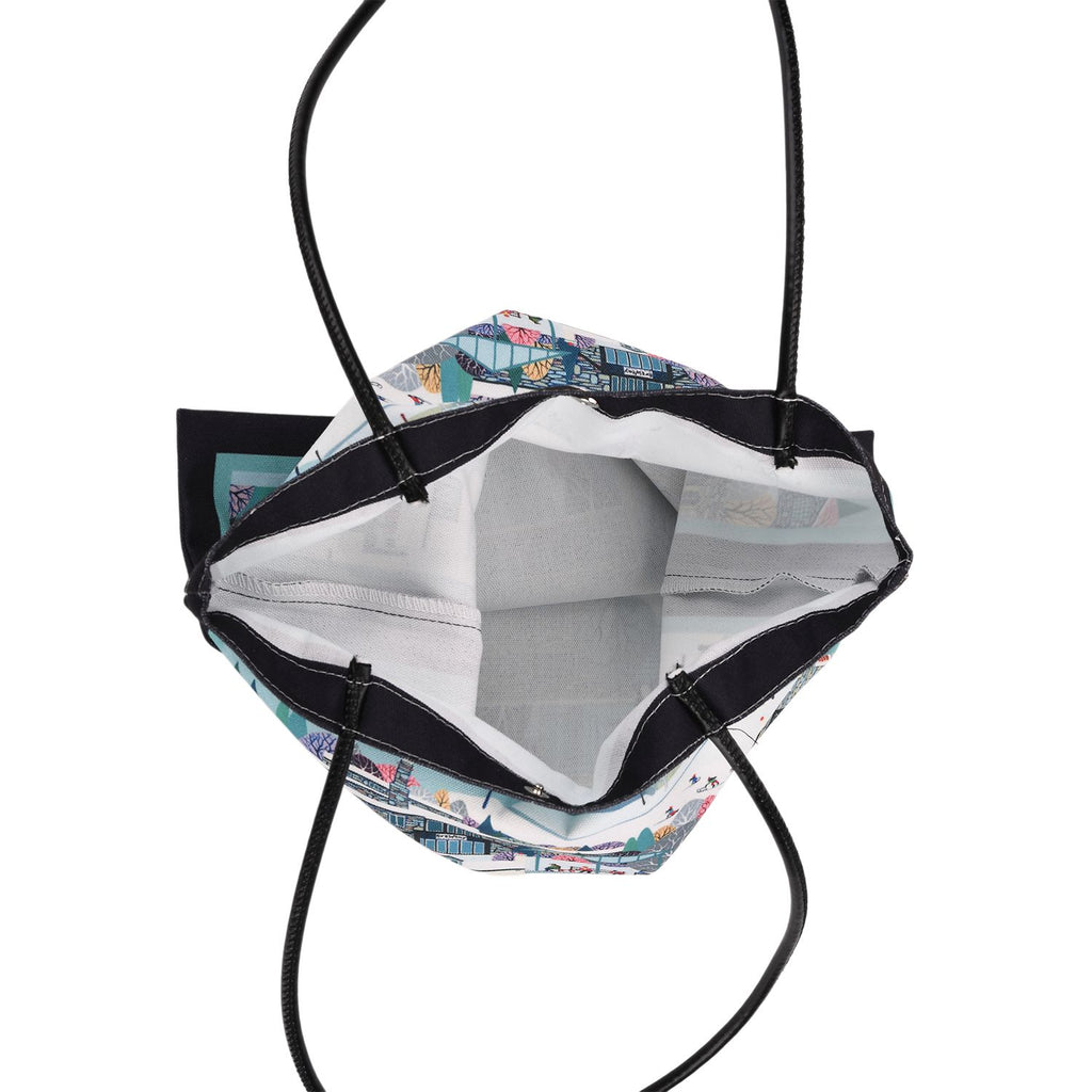 2er-Set Einkaufstaschen mit Stadt- und Blumen-Motiv, 34x40 cm, Schwarz